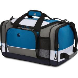 imageSwissGear Apex Duffle Bag for Travel and Gym with BungeeCord SystemGreyBlueWhite
